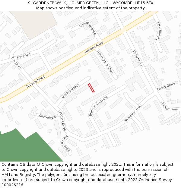 9, GARDENER WALK, HOLMER GREEN, HIGH WYCOMBE, HP15 6TX: Location map and indicative extent of plot
