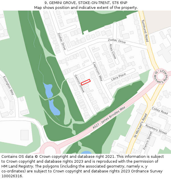 9, GEMINI GROVE, STOKE-ON-TRENT, ST6 6NP: Location map and indicative extent of plot