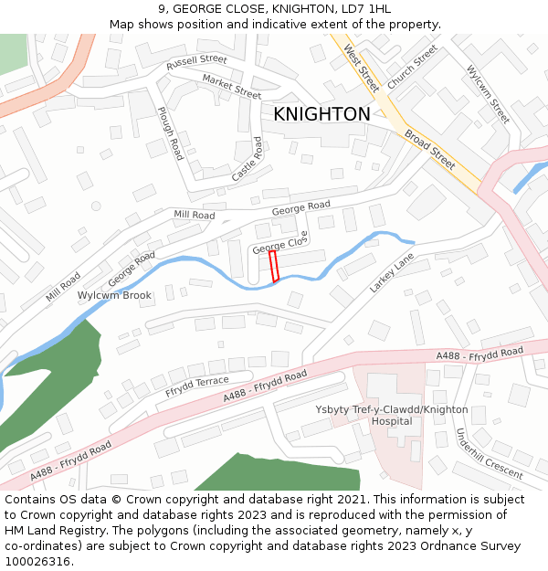 9, GEORGE CLOSE, KNIGHTON, LD7 1HL: Location map and indicative extent of plot