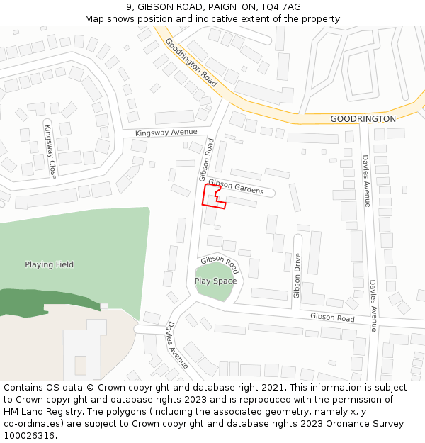 9, GIBSON ROAD, PAIGNTON, TQ4 7AG: Location map and indicative extent of plot
