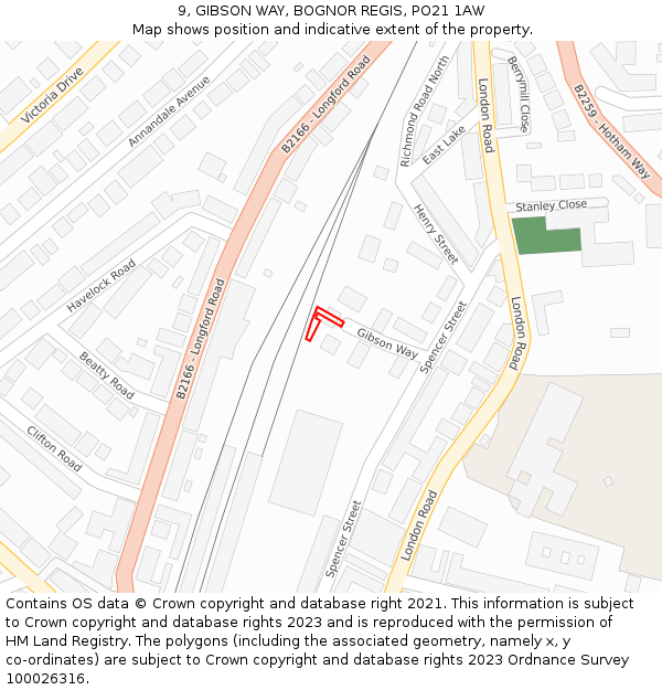 9, GIBSON WAY, BOGNOR REGIS, PO21 1AW: Location map and indicative extent of plot