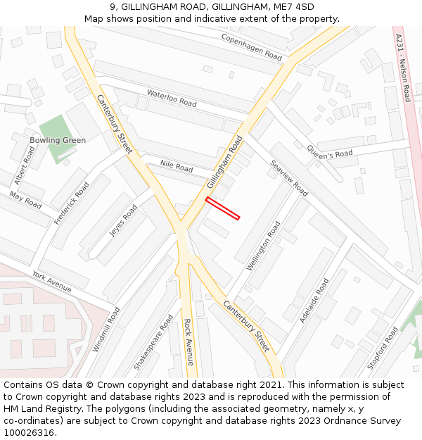 9, GILLINGHAM ROAD, GILLINGHAM, ME7 4SD: Location map and indicative extent of plot