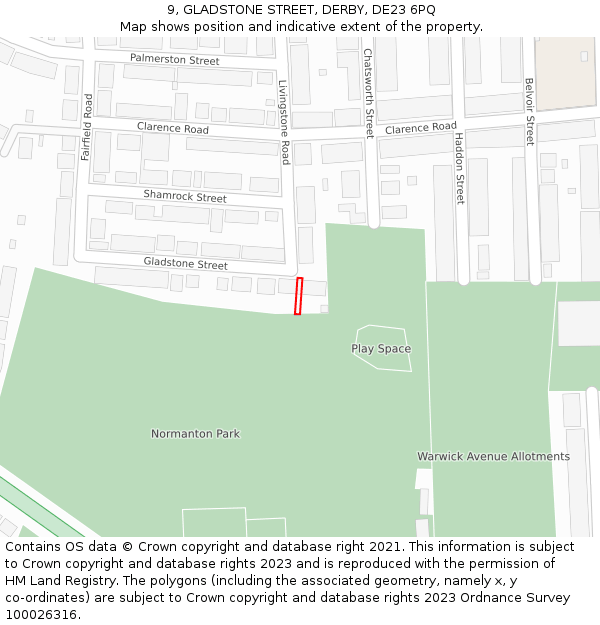 9, GLADSTONE STREET, DERBY, DE23 6PQ: Location map and indicative extent of plot