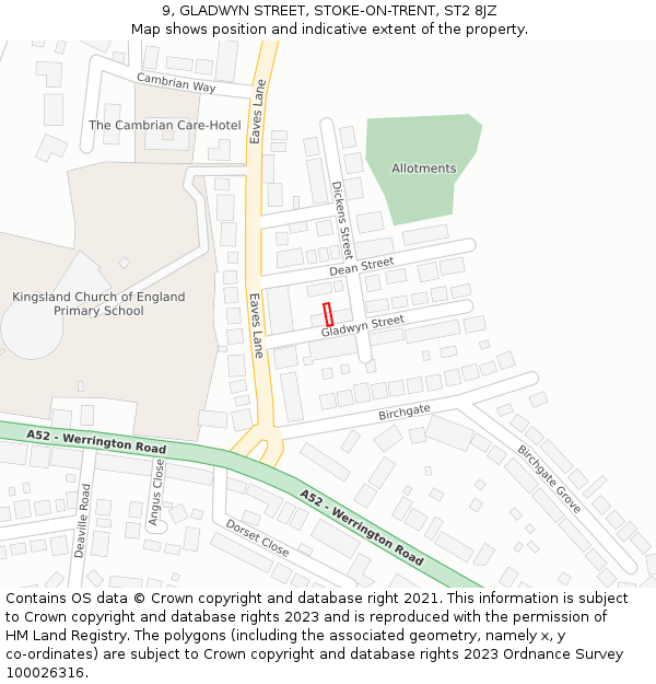 9, GLADWYN STREET, STOKE-ON-TRENT, ST2 8JZ: Location map and indicative extent of plot