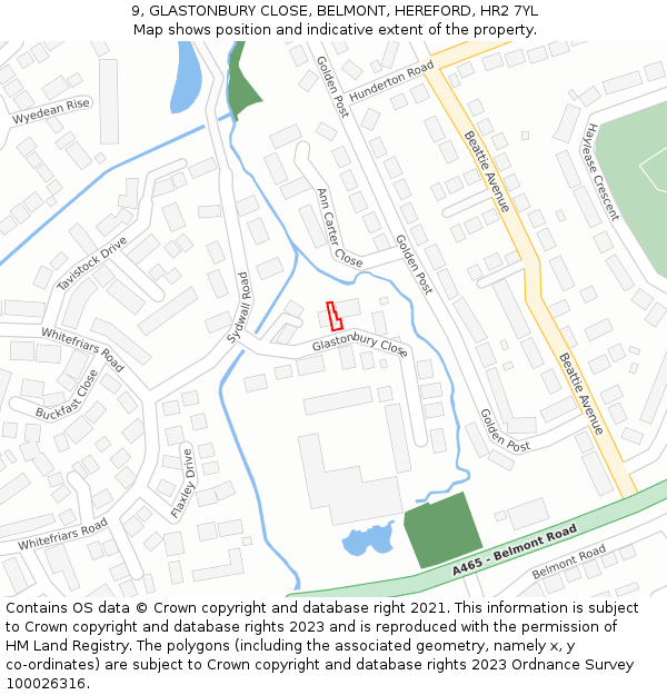 9, GLASTONBURY CLOSE, BELMONT, HEREFORD, HR2 7YL: Location map and indicative extent of plot