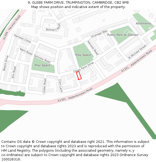 9, GLEBE FARM DRIVE, TRUMPINGTON, CAMBRIDGE, CB2 9PB: Location map and indicative extent of plot