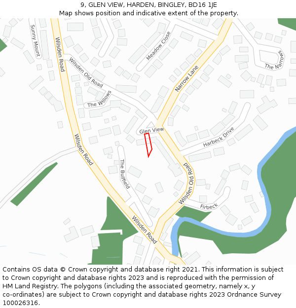 9, GLEN VIEW, HARDEN, BINGLEY, BD16 1JE: Location map and indicative extent of plot