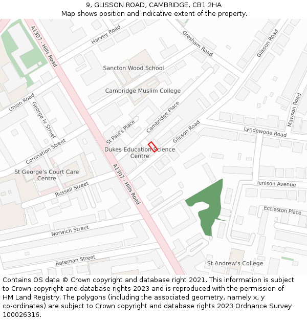 9, GLISSON ROAD, CAMBRIDGE, CB1 2HA: Location map and indicative extent of plot
