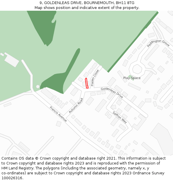 9, GOLDENLEAS DRIVE, BOURNEMOUTH, BH11 8TG: Location map and indicative extent of plot