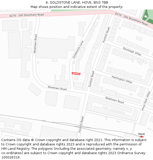 9, GOLDSTONE LANE, HOVE, BN3 7BB: Location map and indicative extent of plot