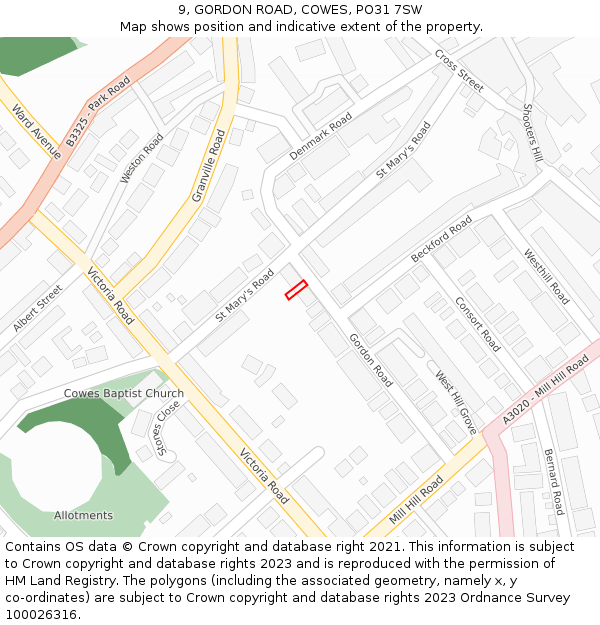 9, GORDON ROAD, COWES, PO31 7SW: Location map and indicative extent of plot