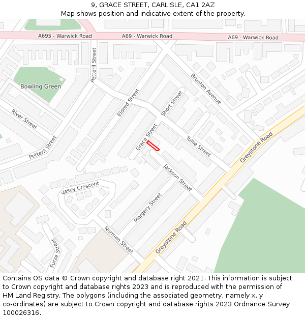 9, GRACE STREET, CARLISLE, CA1 2AZ: Location map and indicative extent of plot