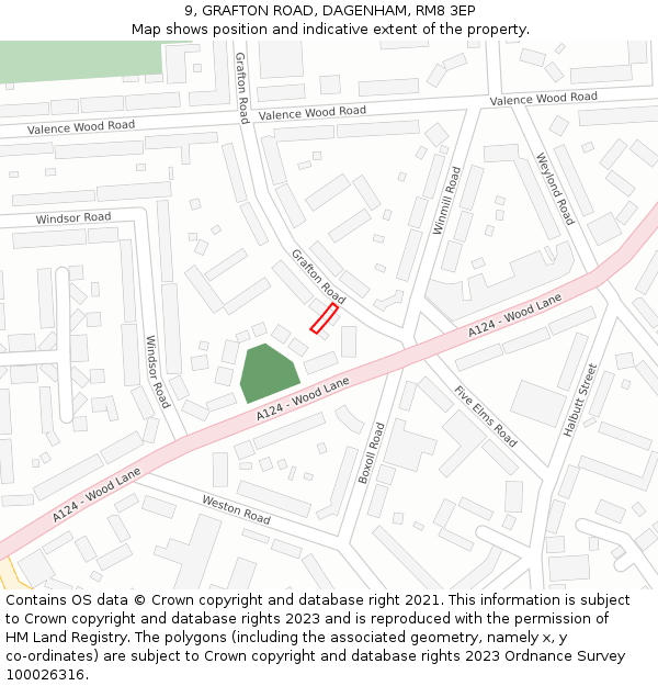 9, GRAFTON ROAD, DAGENHAM, RM8 3EP: Location map and indicative extent of plot