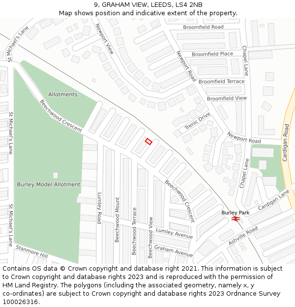 9, GRAHAM VIEW, LEEDS, LS4 2NB: Location map and indicative extent of plot