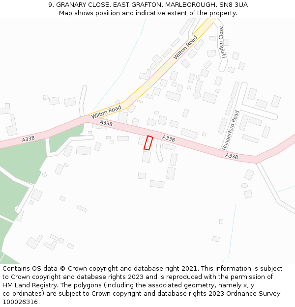9, GRANARY CLOSE, EAST GRAFTON, MARLBOROUGH, SN8 3UA: Location map and indicative extent of plot