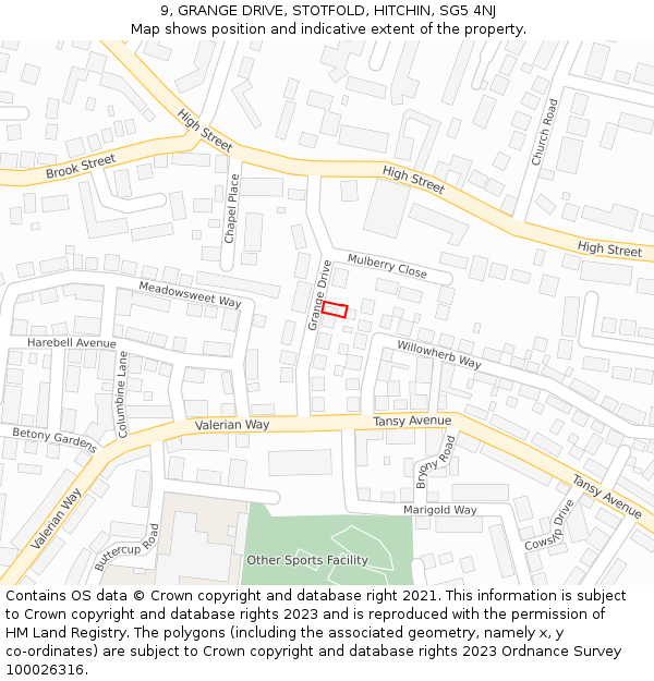 9, GRANGE DRIVE, STOTFOLD, HITCHIN, SG5 4NJ: Location map and indicative extent of plot