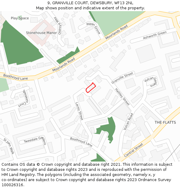 9, GRANVILLE COURT, DEWSBURY, WF13 2NL: Location map and indicative extent of plot