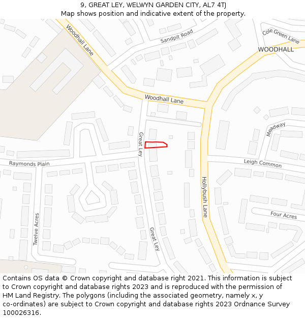 9, GREAT LEY, WELWYN GARDEN CITY, AL7 4TJ: Location map and indicative extent of plot
