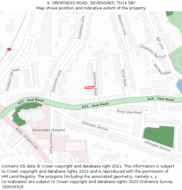 9, GREATNESS ROAD, SEVENOAKS, TN14 5BY: Location map and indicative extent of plot