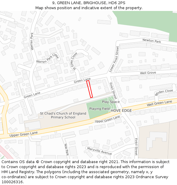 9, GREEN LANE, BRIGHOUSE, HD6 2PS: Location map and indicative extent of plot