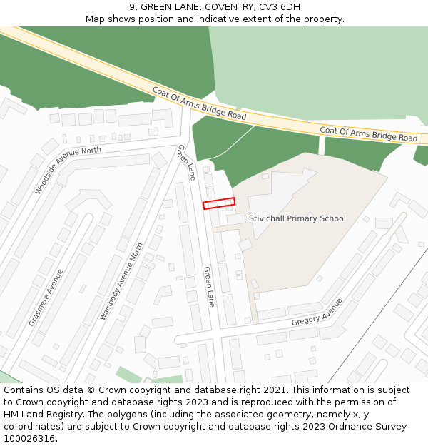 9, GREEN LANE, COVENTRY, CV3 6DH: Location map and indicative extent of plot