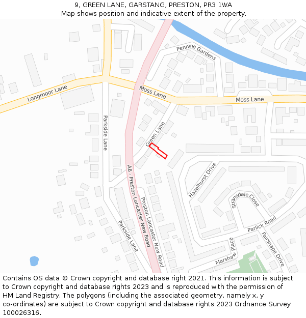9, GREEN LANE, GARSTANG, PRESTON, PR3 1WA: Location map and indicative extent of plot