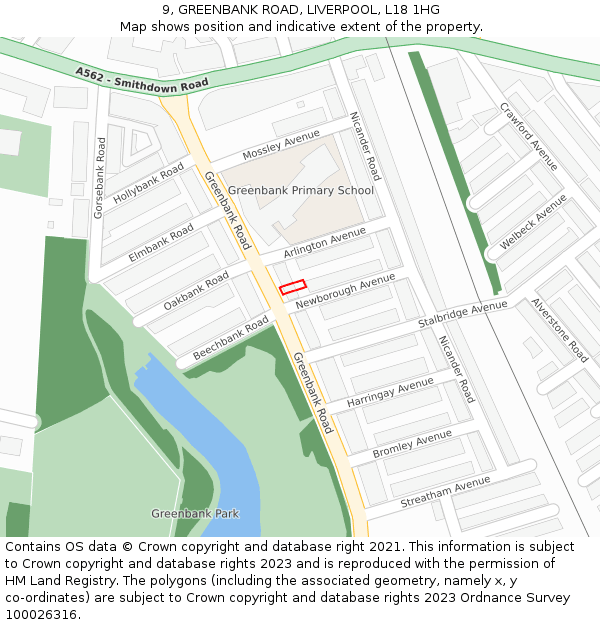 9, GREENBANK ROAD, LIVERPOOL, L18 1HG: Location map and indicative extent of plot