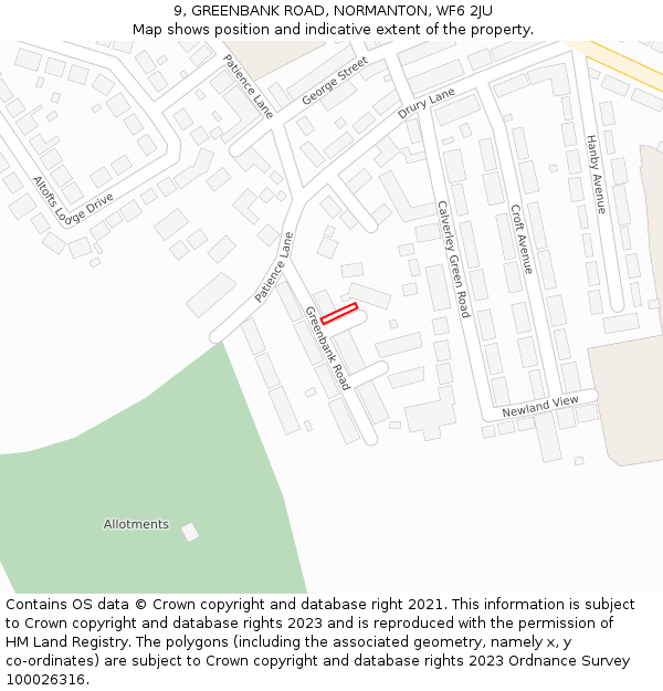 9, GREENBANK ROAD, NORMANTON, WF6 2JU: Location map and indicative extent of plot