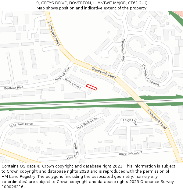 9, GREYS DRIVE, BOVERTON, LLANTWIT MAJOR, CF61 2UQ: Location map and indicative extent of plot
