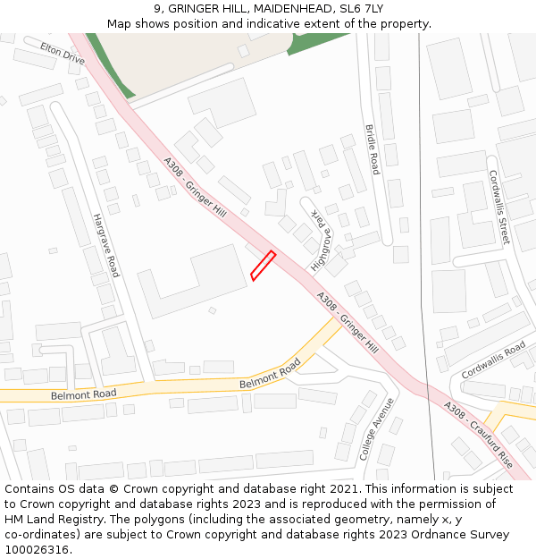 9, GRINGER HILL, MAIDENHEAD, SL6 7LY: Location map and indicative extent of plot
