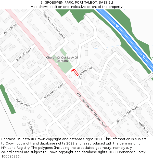 9, GROESWEN PARK, PORT TALBOT, SA13 2LJ: Location map and indicative extent of plot