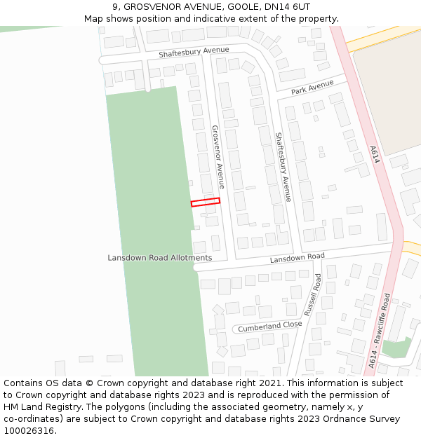 9, GROSVENOR AVENUE, GOOLE, DN14 6UT: Location map and indicative extent of plot