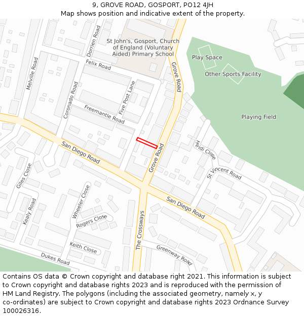 9, GROVE ROAD, GOSPORT, PO12 4JH: Location map and indicative extent of plot