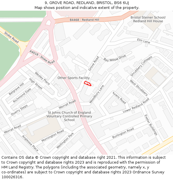 9, GROVE ROAD, REDLAND, BRISTOL, BS6 6UJ: Location map and indicative extent of plot