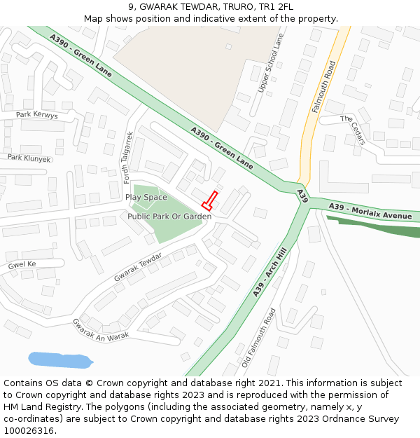 9, GWARAK TEWDAR, TRURO, TR1 2FL: Location map and indicative extent of plot