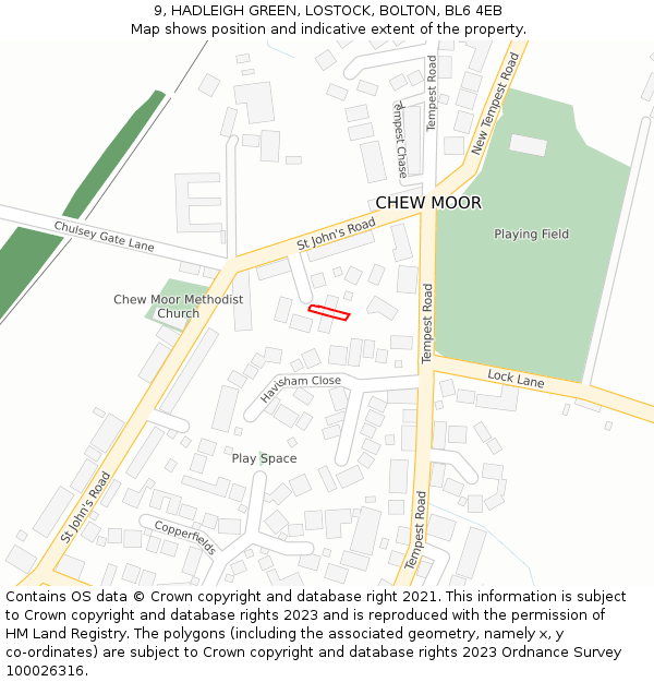 9, HADLEIGH GREEN, LOSTOCK, BOLTON, BL6 4EB: Location map and indicative extent of plot