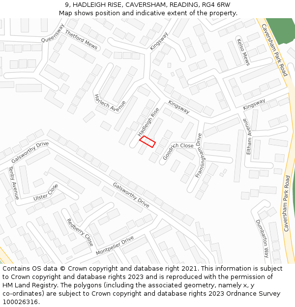 9, HADLEIGH RISE, CAVERSHAM, READING, RG4 6RW: Location map and indicative extent of plot
