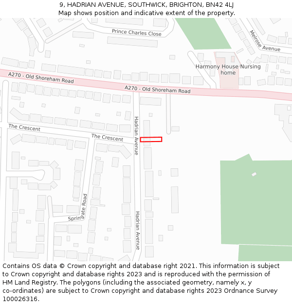 9, HADRIAN AVENUE, SOUTHWICK, BRIGHTON, BN42 4LJ: Location map and indicative extent of plot