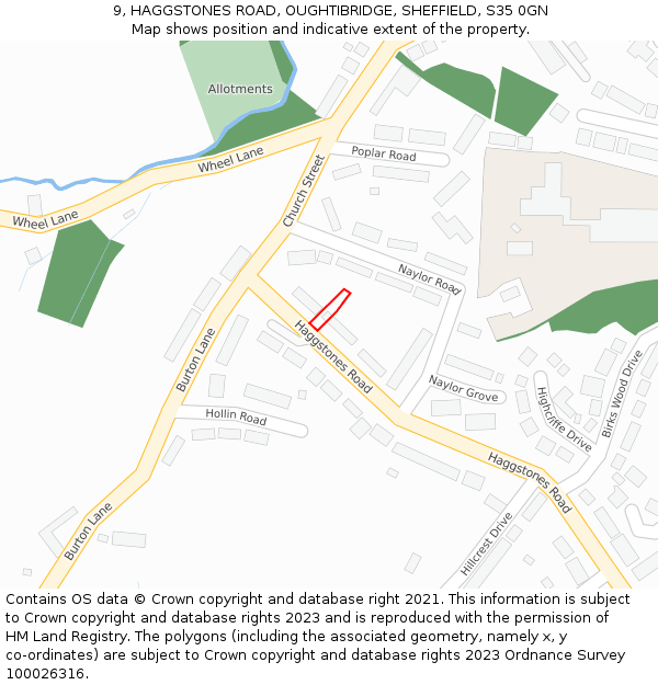 9, HAGGSTONES ROAD, OUGHTIBRIDGE, SHEFFIELD, S35 0GN: Location map and indicative extent of plot