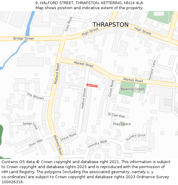 9, HALFORD STREET, THRAPSTON, KETTERING, NN14 4LA: Location map and indicative extent of plot