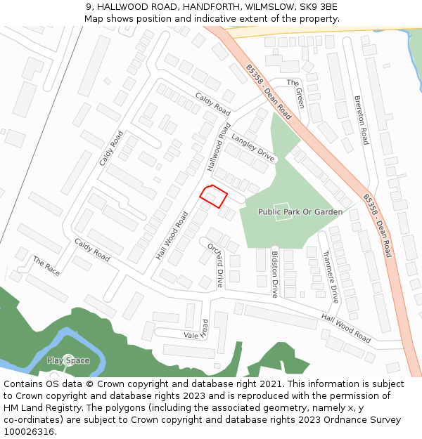9, HALLWOOD ROAD, HANDFORTH, WILMSLOW, SK9 3BE: Location map and indicative extent of plot