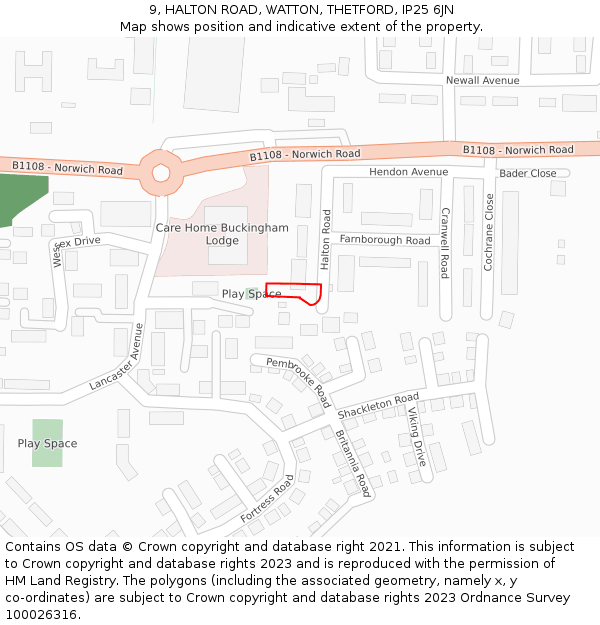 9, HALTON ROAD, WATTON, THETFORD, IP25 6JN: Location map and indicative extent of plot