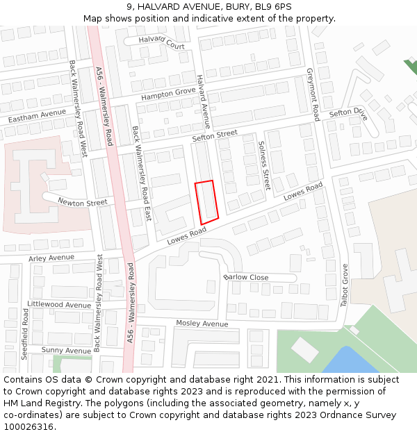 9, HALVARD AVENUE, BURY, BL9 6PS: Location map and indicative extent of plot
