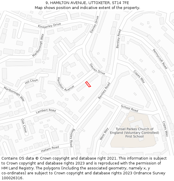 9, HAMILTON AVENUE, UTTOXETER, ST14 7FE: Location map and indicative extent of plot