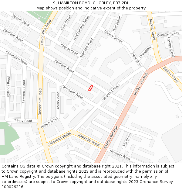 9, HAMILTON ROAD, CHORLEY, PR7 2DL: Location map and indicative extent of plot