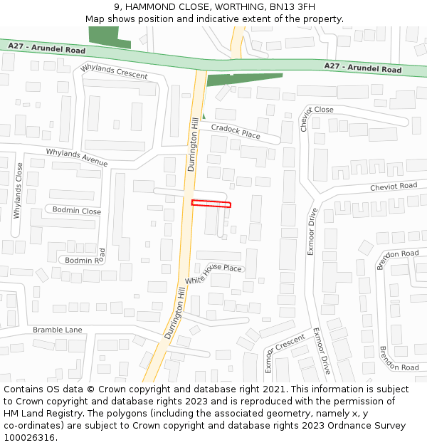9, HAMMOND CLOSE, WORTHING, BN13 3FH: Location map and indicative extent of plot