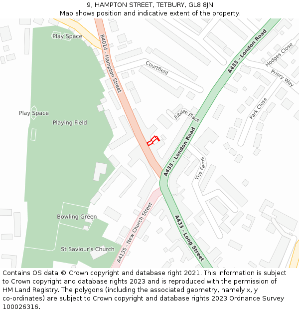 9, HAMPTON STREET, TETBURY, GL8 8JN: Location map and indicative extent of plot