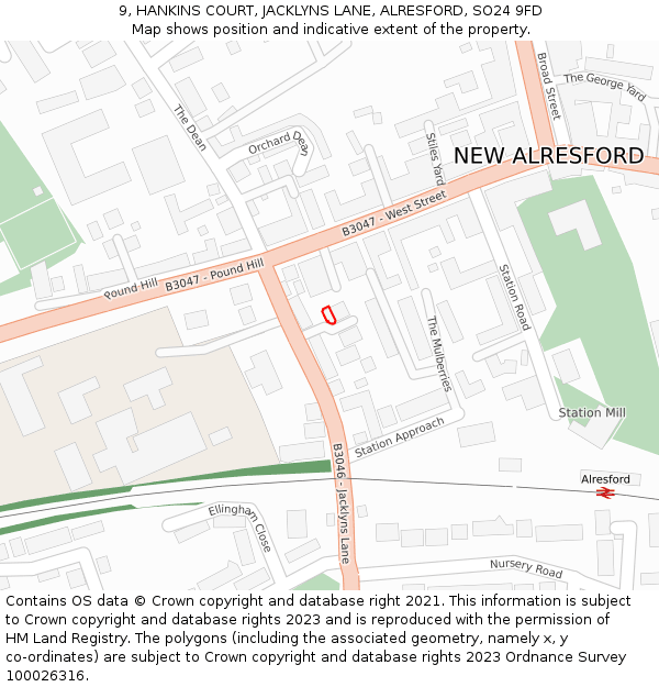 9, HANKINS COURT, JACKLYNS LANE, ALRESFORD, SO24 9FD: Location map and indicative extent of plot