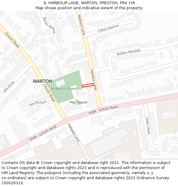 9, HARBOUR LANE, WARTON, PRESTON, PR4 1YA: Location map and indicative extent of plot