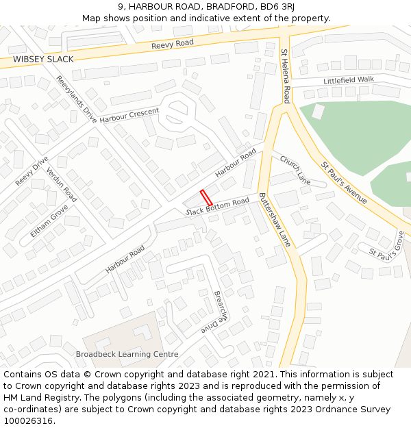 9, HARBOUR ROAD, BRADFORD, BD6 3RJ: Location map and indicative extent of plot